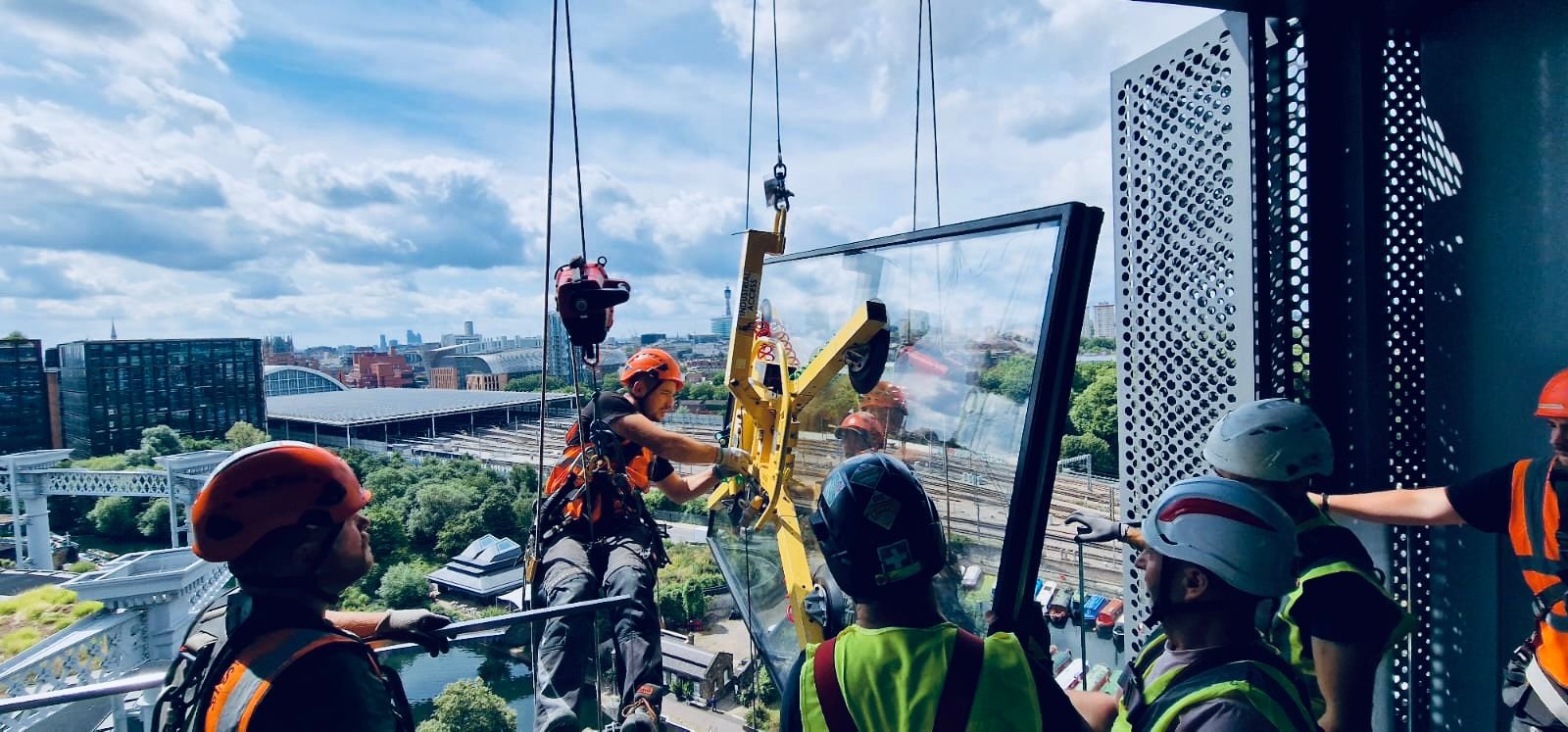 Glazing installation above the London skyline